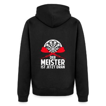 Dart Spieler Darts WM - Unisex Premium Bio Zip Hoodie - Schwarz - Hinten - Nico (187cm)