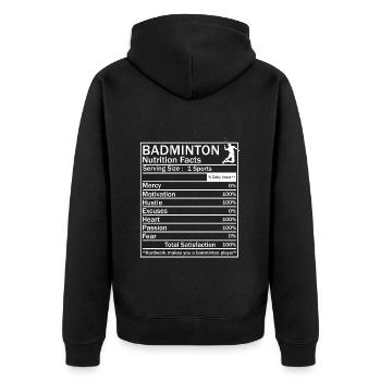 Federball für Badminton - Unisex Premium Bio Zip Hoodie - Schwarz - Hinten - Nico (187cm)