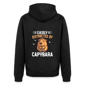 Capybara - Unisex Premium Bio Zip Hoodie - Schwarz - Hinten - Nico (187cm)
