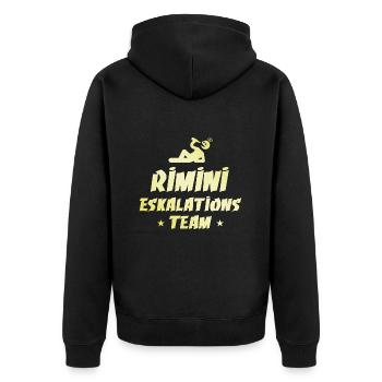 Rimini Escalation - Unisex Premium Organic Zip Hoodie - black - Back - Nico (187cm)