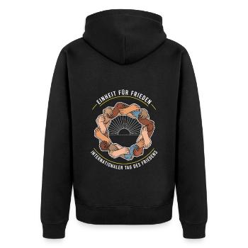 Einheit für Frieden - Unisex Premium Bio Zip Hoodie - Schwarz - Hinten - Nico (187cm)