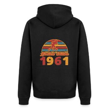 Footballeur Footballu anniversaire 1961 - Veste à capuche bio Premium Unisexe - noir - Dos - Nico (187cm)
