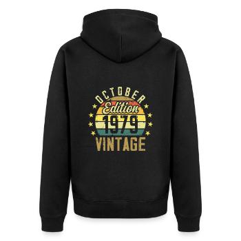 Les légendes sont nées en Octobre 1979 - 1979 - Veste à capuche bio Premium Unisexe - noir - Dos - Nico (187cm)