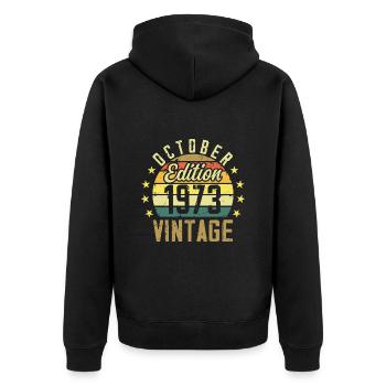 Les légendes sont nées en Octobre 1973 - 1973 - Veste à capuche bio Premium Unisexe - noir - Dos - Nico (187cm)