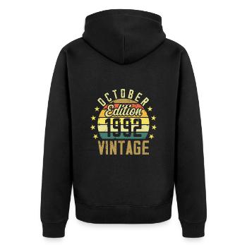 Die Legenden wurden im Oktober 1992 - 1992 geboren - Unisex Premium Bio Zip Hoodie - Schwarz - Hinten - Nico (187cm)