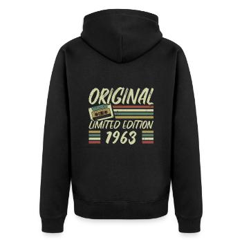 Jahrgang 1963 Retro 1963 Geburtstagsgeschenk - Unisex Premium Bio Zip Hoodie - Schwarz - Hinten - Nico (187cm)