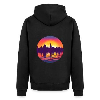 Halle Skyline - Unisex Premium Bio Zip Hoodie - Schwarz - Hinten - Nico (187cm)