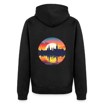 Hanau Skyline - Unisex Premium Bio Zip Hoodie - Schwarz - Hinten - Nico (187cm)