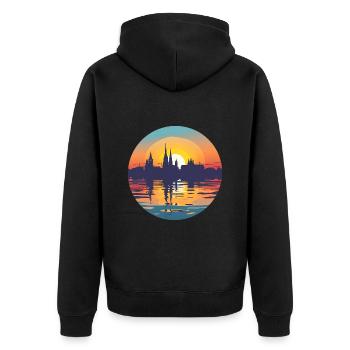 Krefeld Skyline - Unisex Premium Bio Zip Hoodie - Schwarz - Hinten - Nico (187cm)