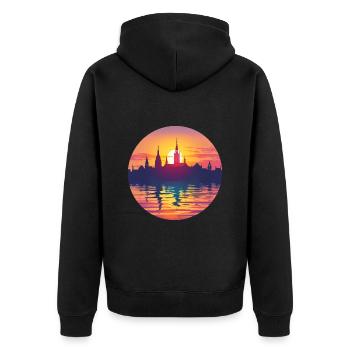 Neuss Skyline - Unisex Premium Bio Zip Hoodie - Schwarz - Hinten - Nico (187cm)