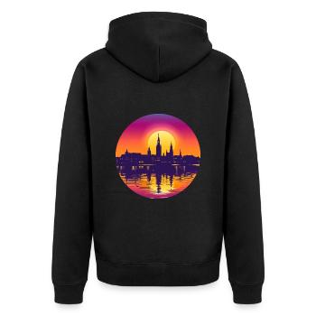 Pforzheim Skyline - Unisex Premium Bio Zip Hoodie - Schwarz - Hinten - Nico (187cm)