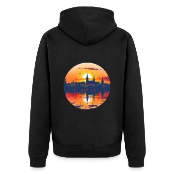 Recklinghausen Skyline - Unisex Premium Bio Zip Hoodie - Schwarz - Hinten - Nico (187cm)