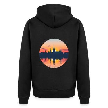 Remscheid Skyline - Unisex Premium Organic Zip Hoodie - black - Back - Nico (187cm)