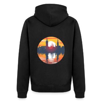 Reutlingen Skyline - Unisex Premium Bio Zip Hoodie - Schwarz - Hinten - Nico (187cm)