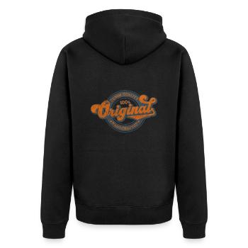 Denim original qualité rétro vintage bleu orange - Veste à capuche bio Premium Unisexe - noir - Dos - Nico (187cm)