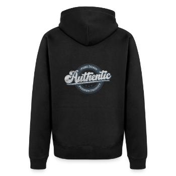 Authentisches reines Denim-Premiumprodukt retroblau - Unisex Premium Bio Zip Hoodie - Schwarz - Hinten - Nico (187cm)
