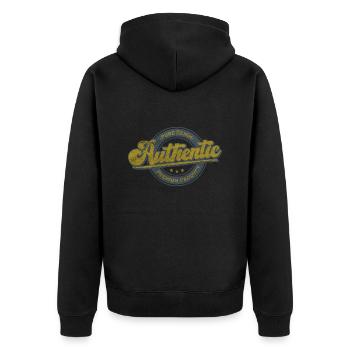 Authentisches reines Denim-Premiumprodukt retrogrün - Unisex Premium Bio Zip Hoodie - Schwarz - Hinten - Nico (187cm)
