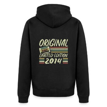 Jahrgang 2014 Retro Geburtstagsgeschenk 2014 - Unisex Premium Bio Zip Hoodie - Schwarz - Hinten - Nico (187cm)