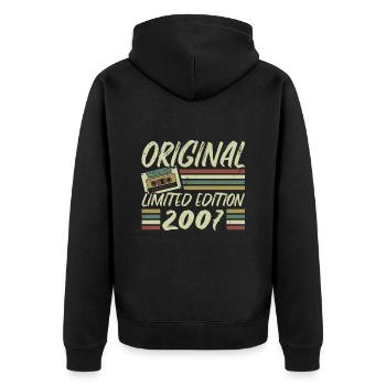 Jahrgang 2007 Retro Geburtstagsgeschenk 2007 - Unisex Premium Bio Zip Hoodie - Schwarz - Hinten - Nico (187cm)
