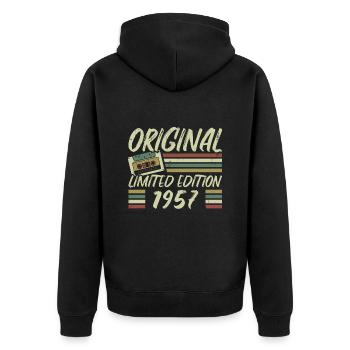 Jahrgang 1957 Retro 1957 Geburtstagsgeschenk - Unisex Premium Bio Zip Hoodie - Schwarz - Hinten - Nico (187cm)
