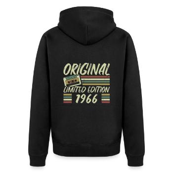 Jahrgang 1966 Retro 1966 Geburtstagsgeschenk - Unisex Premium Bio Zip Hoodie - Schwarz - Hinten - Nico (187cm)