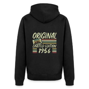 Jahrgang 1956 Retro 1956 Geburtstagsgeschenk - Unisex Premium Bio Zip Hoodie - Schwarz - Hinten - Nico (187cm)