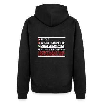 Auf dem Konsolen-Geekin - Unisex Premium Bio Zip Hoodie - Schwarz - Hinten - Nico (187cm)