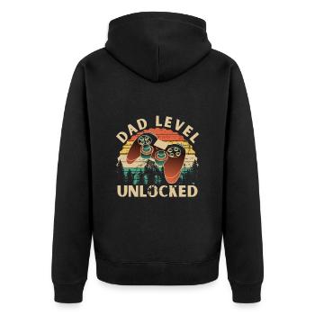 Papa-Level ungetaktet - Unisex Premium Bio Zip Hoodie - Schwarz - Hinten - Nico (187cm)