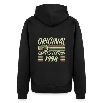 Jahrgang 1998 Retro 1998 Geburtstagsgeschenk - Unisex Premium Bio Zip Hoodie - Schwarz - Hinten - Nico (187cm)