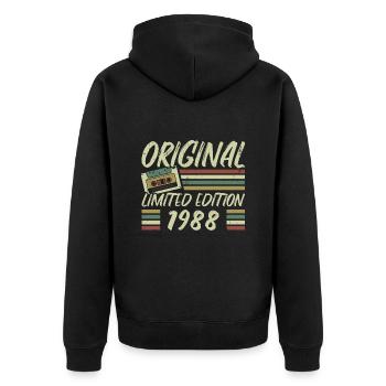 Jahrgang 1988 Retro 1988 Geburtstagsgeschenk - Unisex Premium Bio Zip Hoodie - Schwarz - Hinten - Nico (187cm)