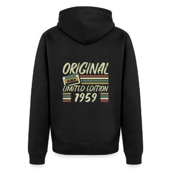 Jahrgang 1959 Retro 1959 Geburtstagsgeschenk - Unisex Premium Bio Zip Hoodie - Schwarz - Hinten - Nico (187cm)