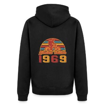 Vélo Cycliste Vélo Anniversaire Année de construction 1969 - Veste à capuche bio Premium Unisexe - noir - Dos - Nico (187cm)