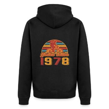 Vélo Vélo Cycliste Anniversaire Construit en 1978 - Veste à capuche bio Premium Unisexe - noir - Dos - Nico (187cm)