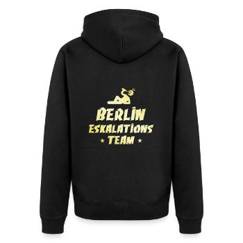 Berlin Eskalation - Unisex Premium Bio Zip Hoodie - Schwarz - Hinten - Nico (187cm)