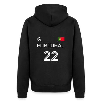 Portugal 2022 portugiesisches Fussball Fan Trikot - Unisex Premium Bio Zip Hoodie - Schwarz - Hinten - Nico (187cm)