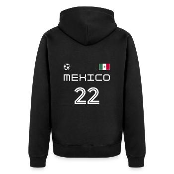 México 2022 Mexiko Trikot Fussball Fan - Unisex Premium Bio Zip Hoodie - Schwarz - Hinten - Nico (187cm)
