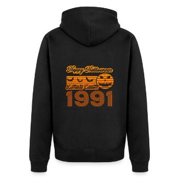 Halloween Pumpkin Birthday Year of Construction 1991 Vintage - Unisex Premium Organic Zip Hoodie - black - Back - Nico (187cm)