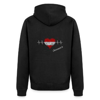 Österreich Herz Austria Herzschlag - Unisex Premium Bio Zip Hoodie - Schwarz - Hinten - Nico (187cm)