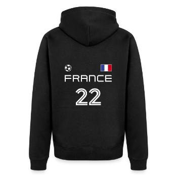 France 2022 Frankreich Trikot Fussball Fan - Unisex Premium Bio Zip Hoodie - Schwarz - Hinten - Nico (187cm)