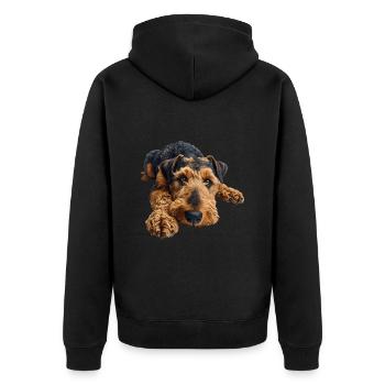 Airedale Terrier - Unisex Premium Bio Zip Hoodie - Schwarz - Hinten - Nico (187cm)
