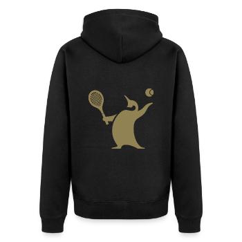 Pinguin Tennisspieler Silhouette Minimalistisch - Unisex Premium Bio Zip Hoodie - Schwarz - Hinten - Nico (187cm)
