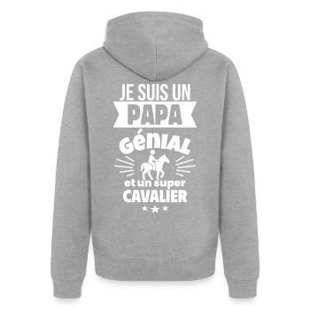 Papa génial & cavalier – idée fête des pères - Veste à capuche bio Premium Unisexe - gris chiné - Dos - Nico (187cm)