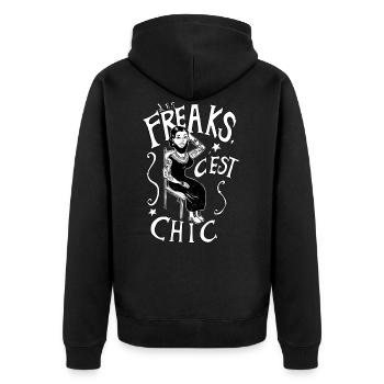 Les freaks, c'est chic ! - Unisex Premium Bio Zip Hoodie - Schwarz - Hinten - Nico (187cm)