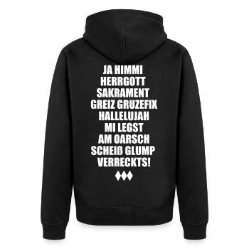 07 Himmi Herrgott Sakrament 1c Bayrisch fluchen - Unisex Premium Bio Zip Hoodie - Schwarz - Hinten - Nico (187cm)