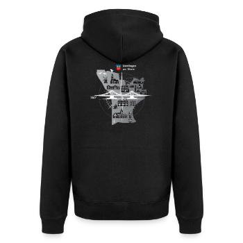 Uerdingen am Rhein 360° - Unisex Premium Bio Zip Hoodie - Schwarz - Hinten - Nico (187cm)