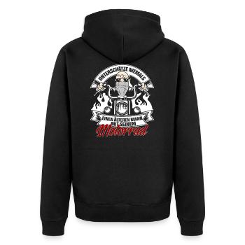 Alter Mann und Motorrad - Unisex Premium Bio Zip Hoodie - Schwarz - Hinten - Nico (187cm)