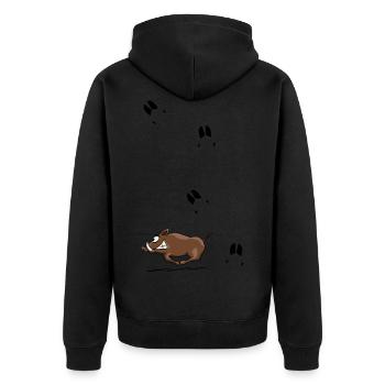 rennendes Wildschwein mit Spuren Wildsau Geschenk - Unisex Premium Bio Zip Hoodie - Schwarz - Hinten - Nico (187cm)