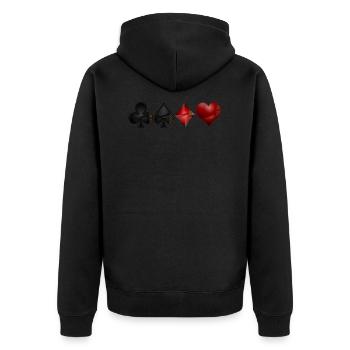 Kreuz Pik Karo Herz - Unisex Premium Bio Zip Hoodie - Schwarz - Hinten - Nico (187cm)