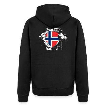 Ich liebe Norwegen - Superheld - Unisex Premium Bio Zip Hoodie - Schwarz - Hinten - Nico (187cm)