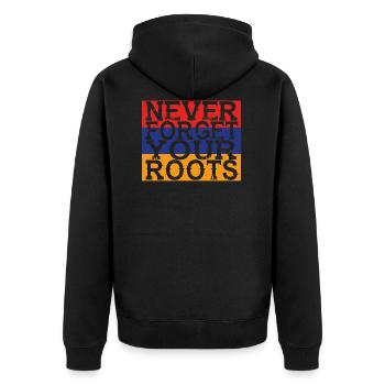 never forget roots home Armenia - Unisex Premium Organic Zip Hoodie - black - Back - Nico (187cm)
